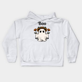 Cute ghost with flowers for Halloween Kids Hoodie